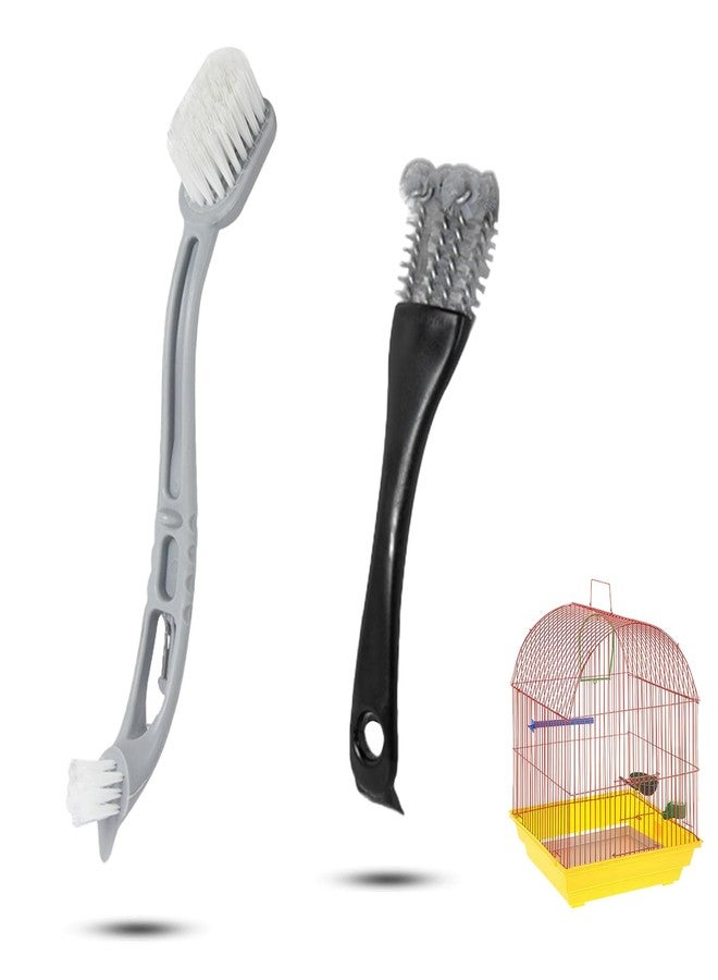 Mtuiewo 2 Pcs Bird Cage Cleaner Brush & Scoop with Long Handle and Curved Brush Head, 2-in-1 Bird Cage Cleaner with Front and Back Brushes for Kennel, and Parrot Perch Cleaning - Image 1